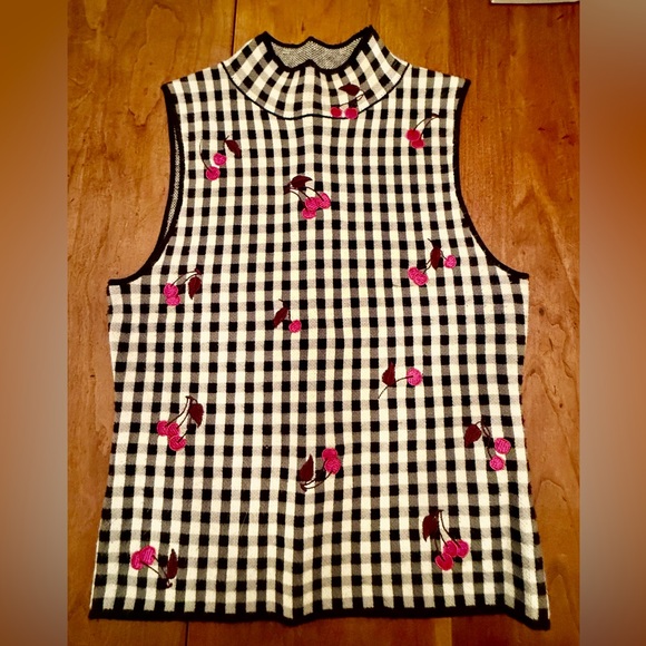 Anthropologie Sweaters - Maeve by Anthropologie Sleeveless Mock Neck Sweater Tank Black White Gingham XXS